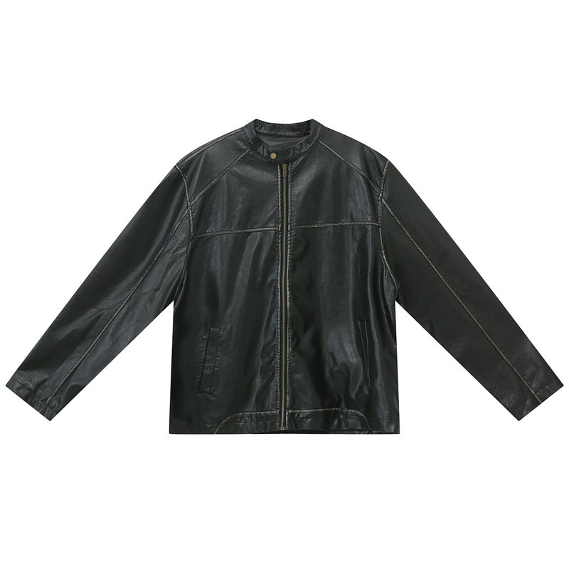 American casual retro washed PU leather jacket