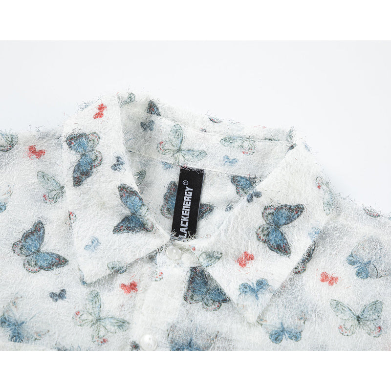 New for summer: Fringe butterfly print short-sleeved shirt