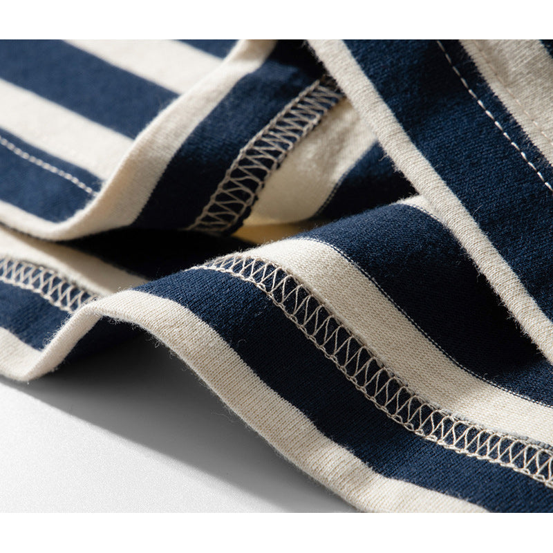 Striped Henley neck long sleeve tee