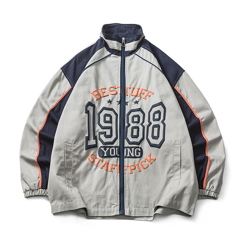 Alphabet-switched color-coordinated embroidered jacket
