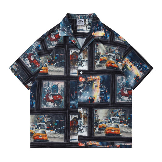 "Rainy Day" all-over print short-sleeved shirt
