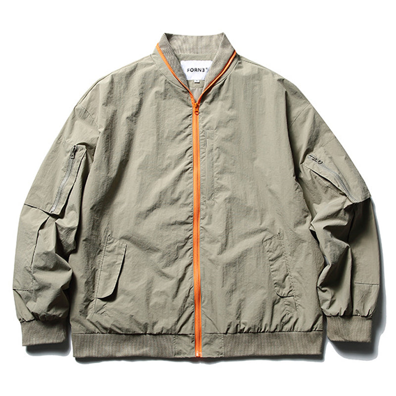 Color-coordinated zip-up checkered fabric flight jacket
