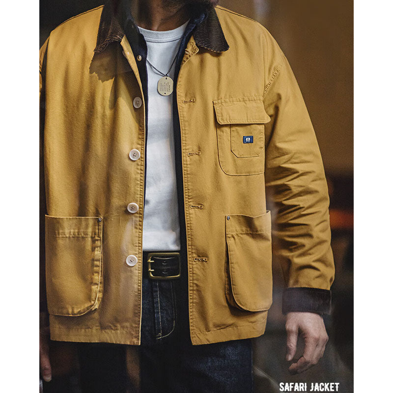 Safari jacket with corduroy collar and cuffs