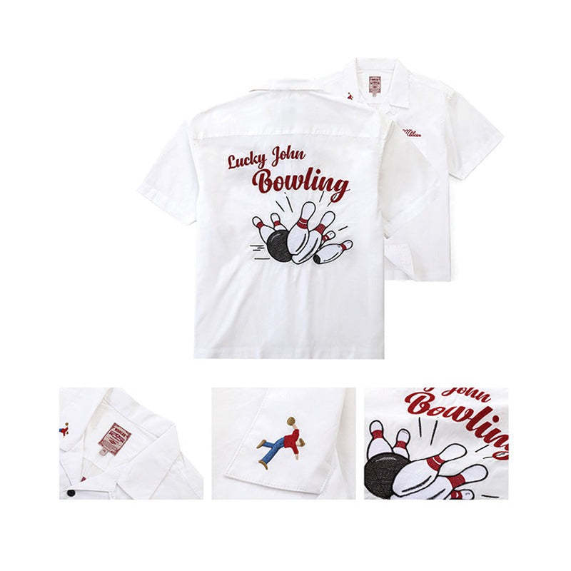Chain Retro Embroidered Bowling Short Sleeve Open Collar Shirt