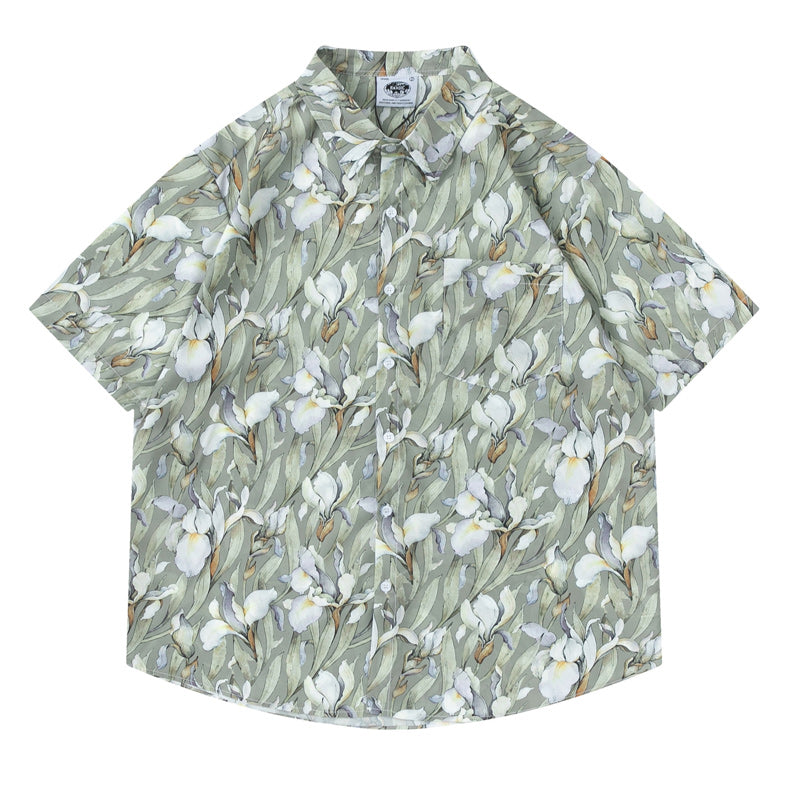 Vintage floral print aloha short-sleeved shirt