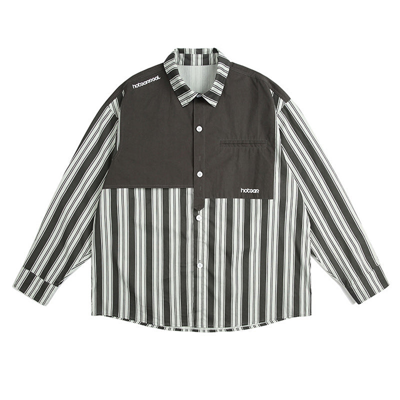 Retro striped long-sleeved work shirt