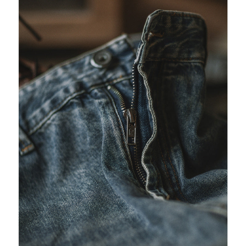 American casual used flap pocket tapered denim pants