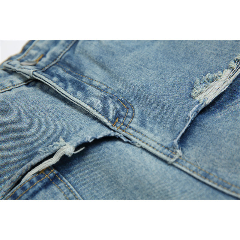Distressed straight-leg jeans