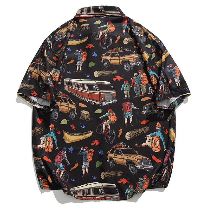 "Traveler" Print Aloha Shirt