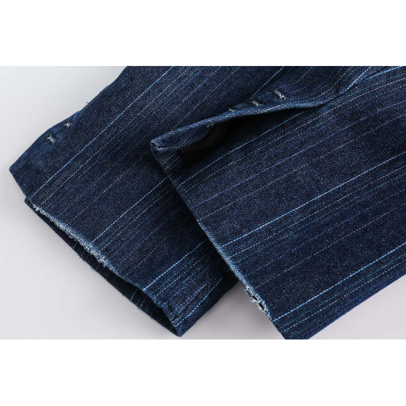 Gradient Washed Striped Stitch Denim Tailored Jacket