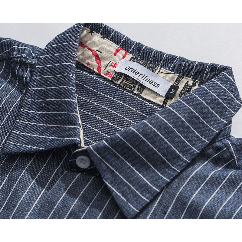 Striped pocket shirt with lettering on sleeves