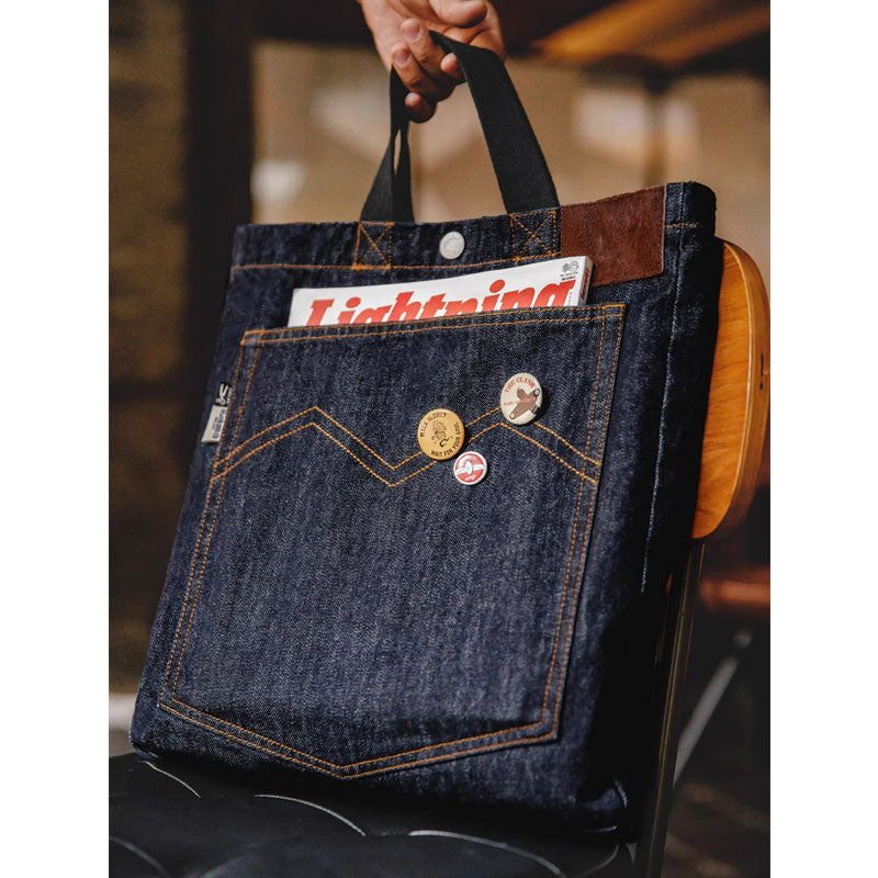 横須賀風シロクマ刺繍入り 2way手提げ可能ショルダーデニムバッグ