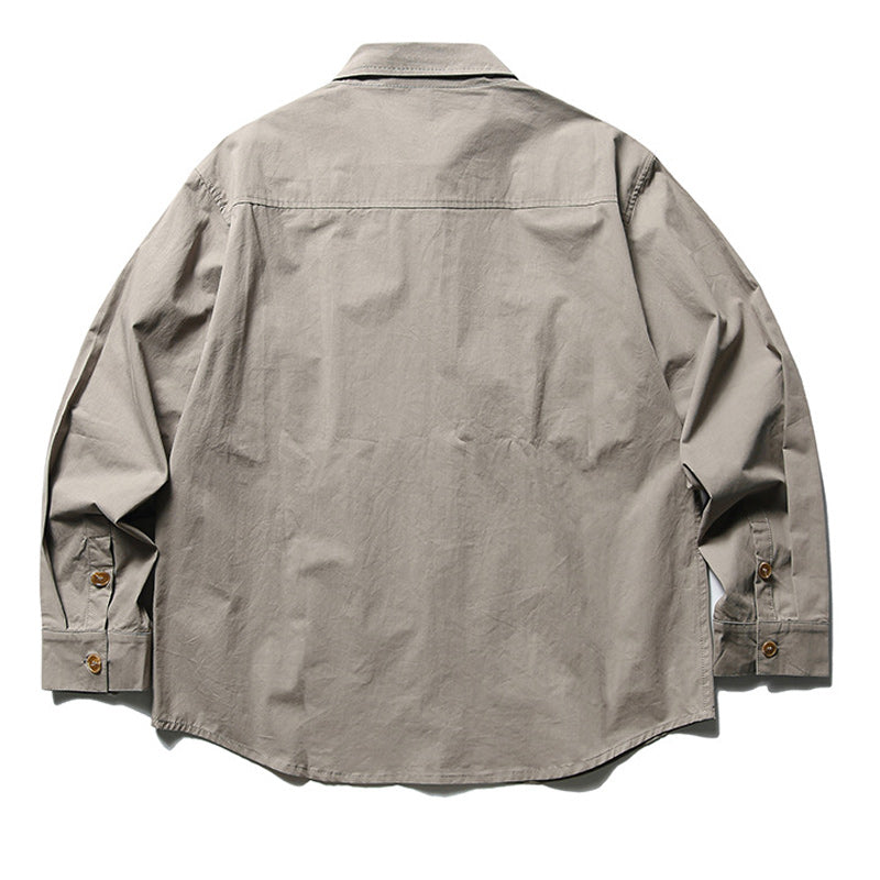 Fashionable color matching multi-pocket long-sleeved shirt