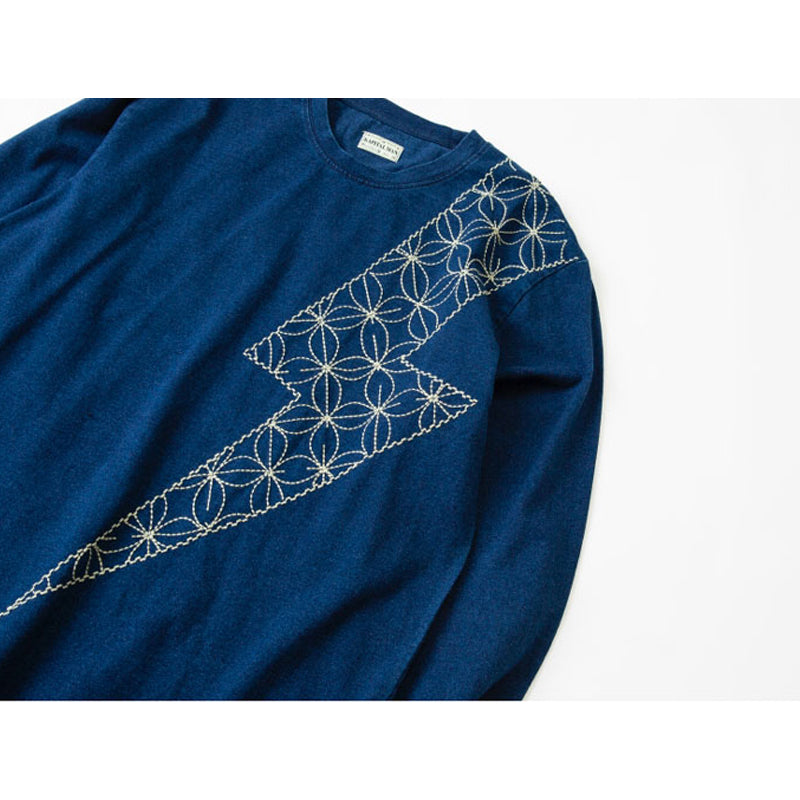 "Lightning" Indigo-dyed Navy Long-sleeved T-shirt