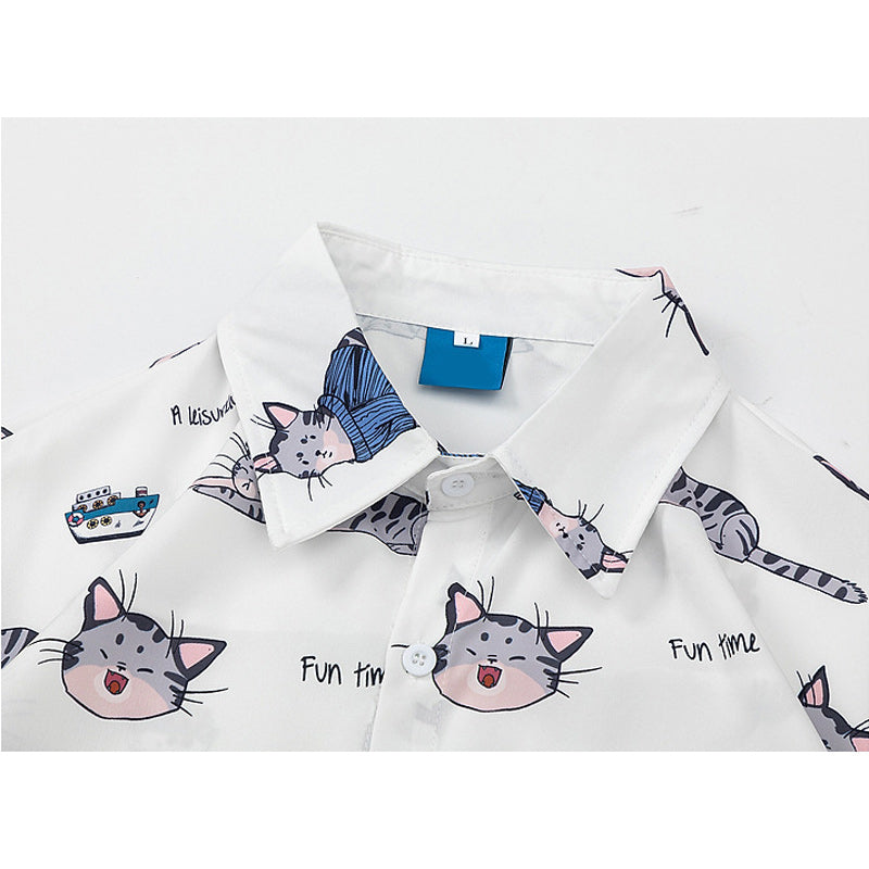かわいい「猫」総柄半袖シャツ