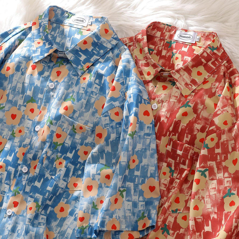 New Summer Floral Print Short Sleeve Shirt
