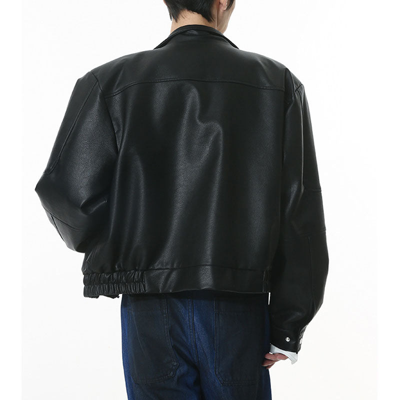 Classic short type shoulder pad simple PU leather jacket