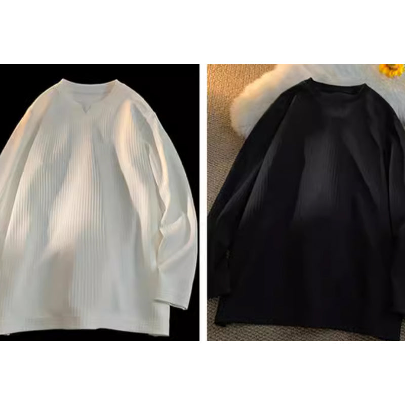 New Spring Plain V-Neck Long Sleeve T-Shirt M-5XL