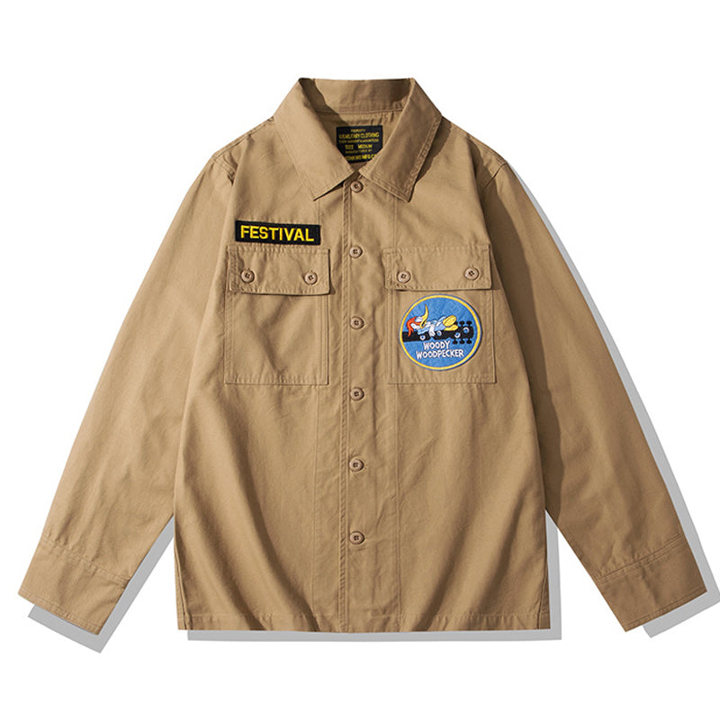 American casual coverall with Woodpecker embroidered badge
