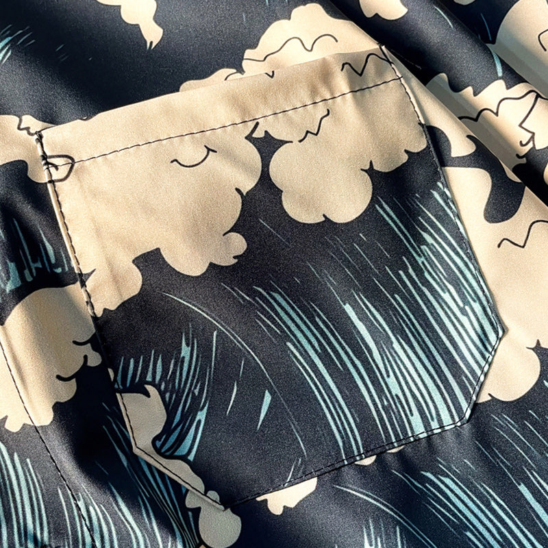 Retro "Wave" All-Over Print Aloha Shirt, Short Sleeve