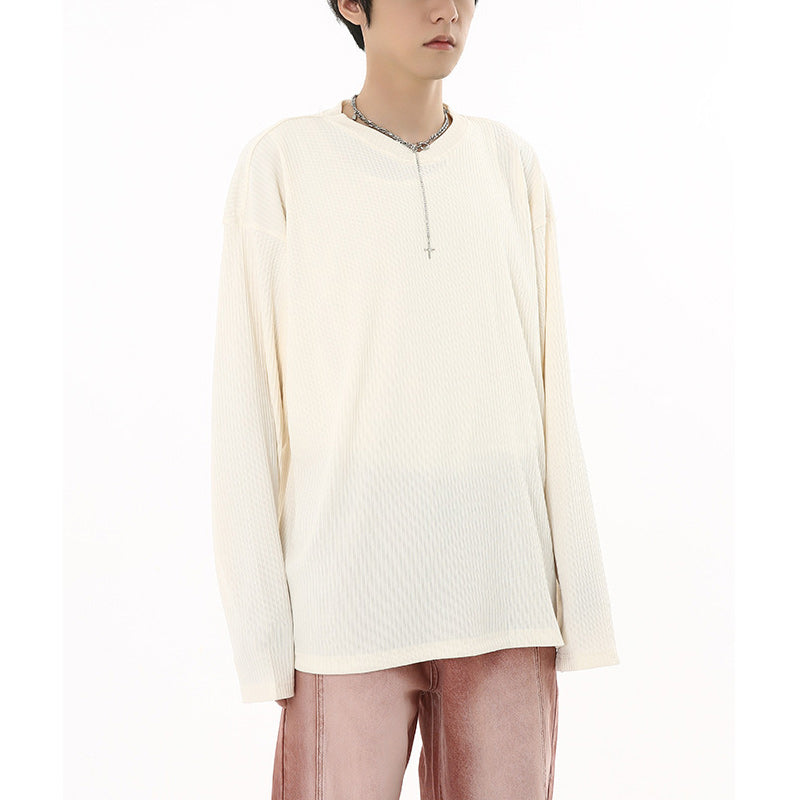 American casual plain V-neck long-sleeved T-shirt