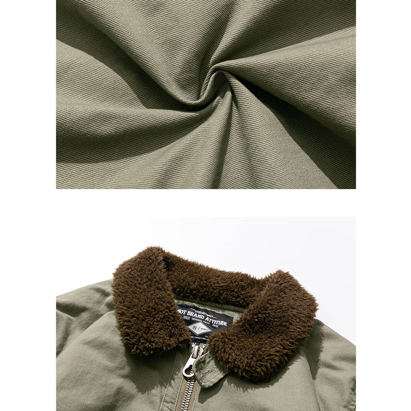 Casual, loose-fitting, plain coat with a turn-down collar.