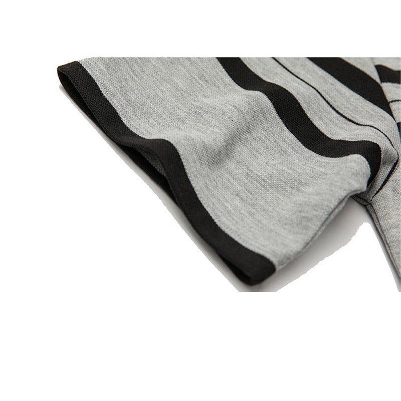 Classic gray and black striped polo shirt