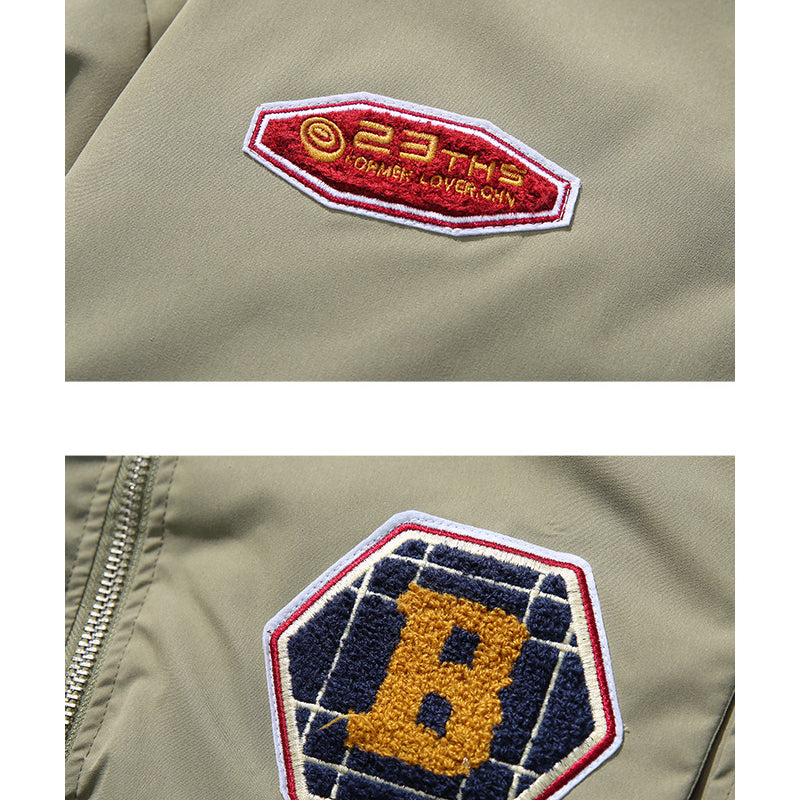 Down jacket with stand collar and zipper, casual, solid color coat