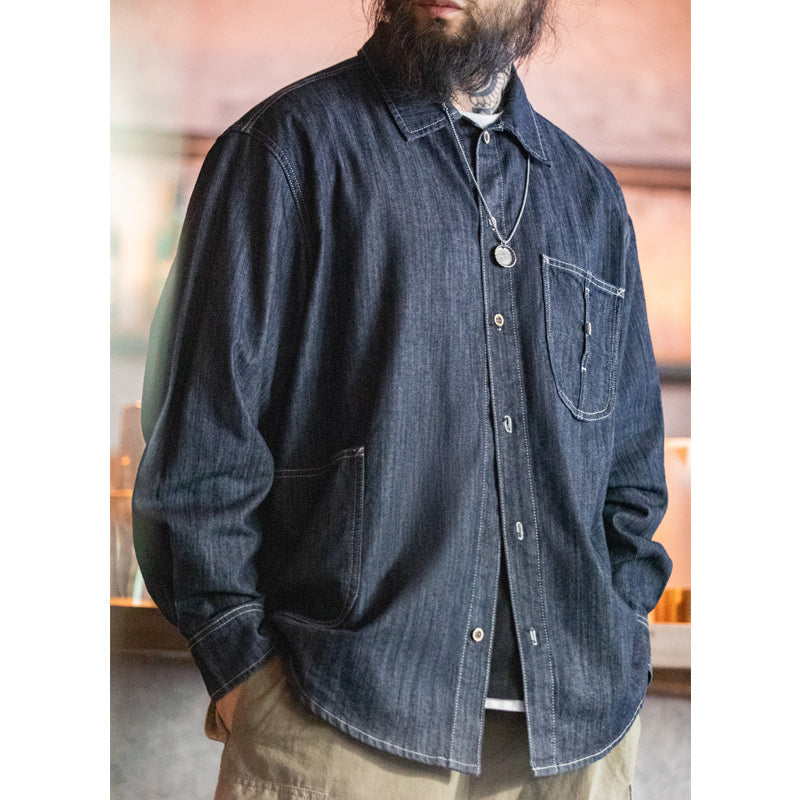 Denim work shirt with large "U" pocket