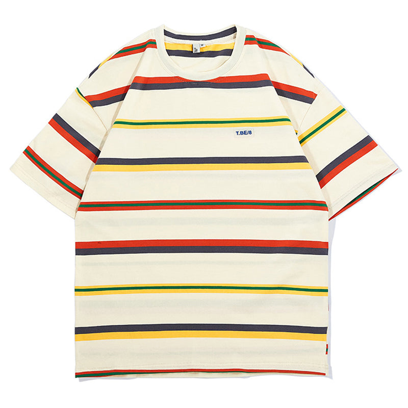 New summer border-switched crew neck T-shirt