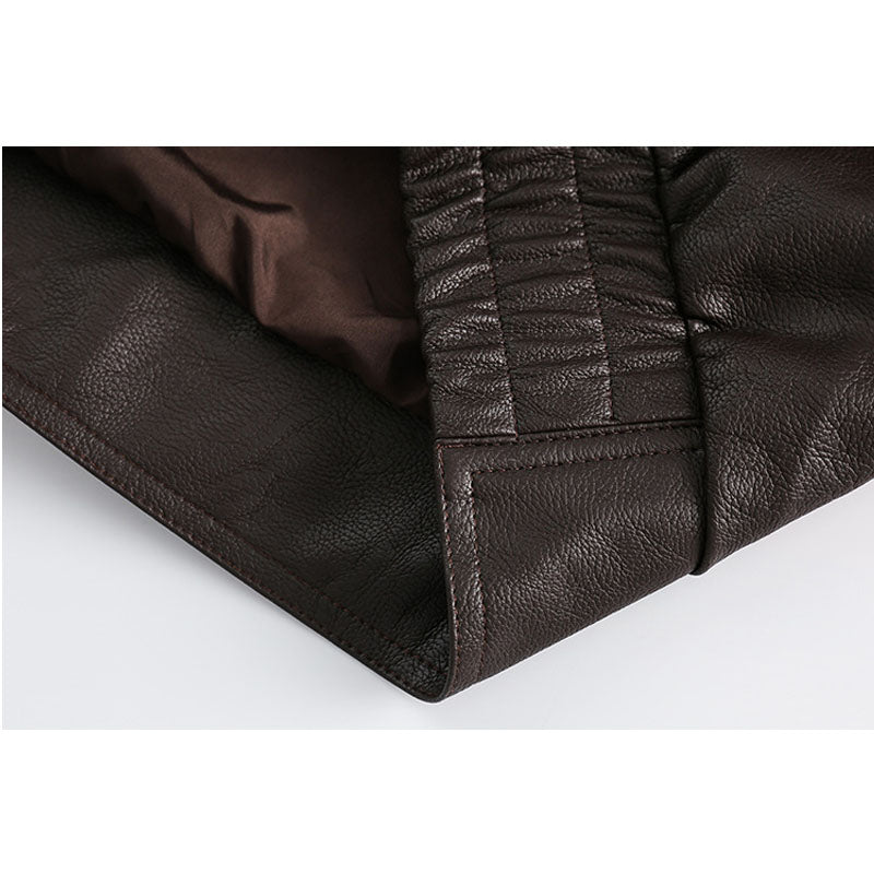 Classic PU leather casual loose stand collar jacket