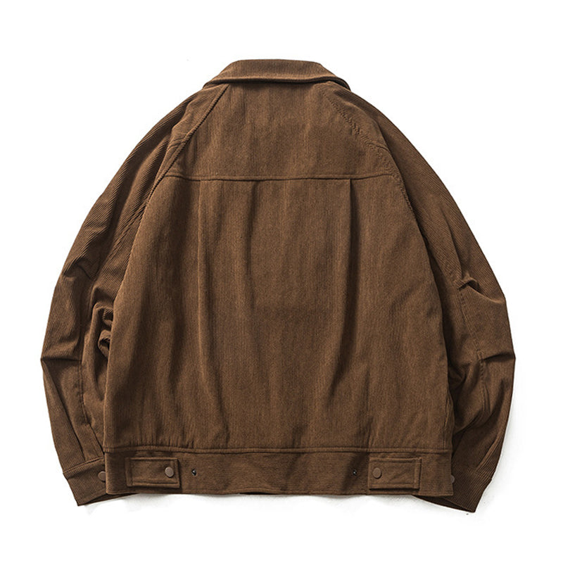 Plain corduroy coat with label decoration