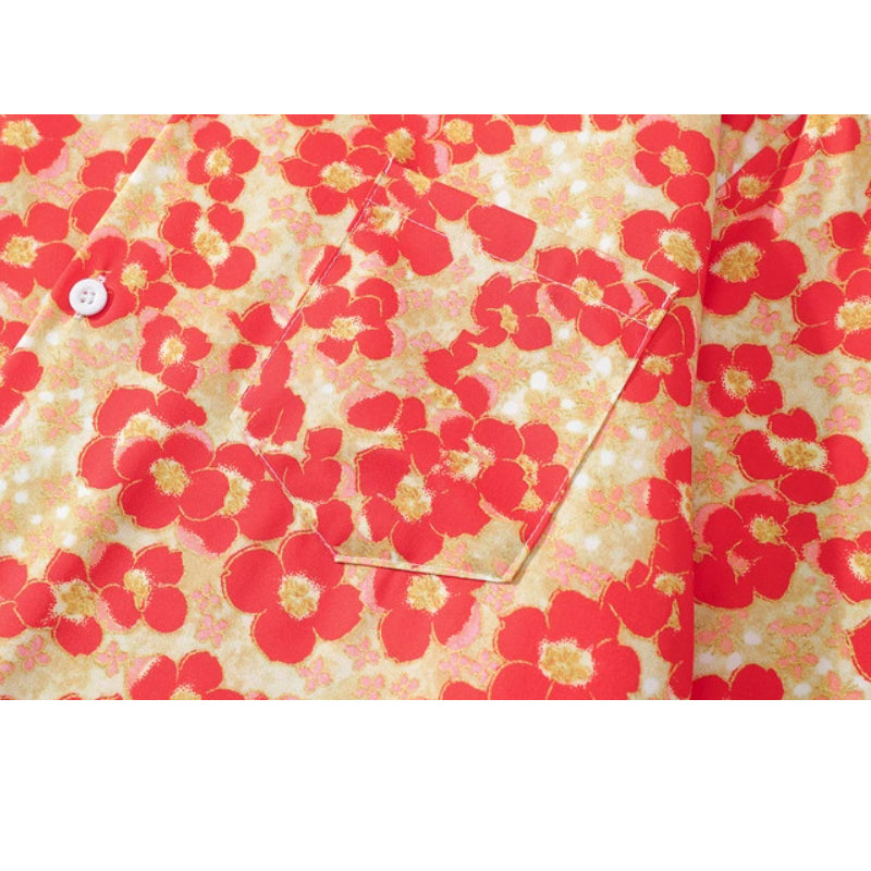 New for summer Cuban neck floral print short sleeve shirt