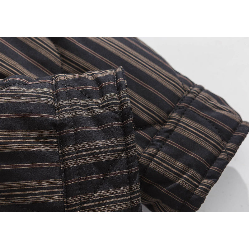 Winter Casual Striped Coat with Turndown Collar and Warm Down Jacket