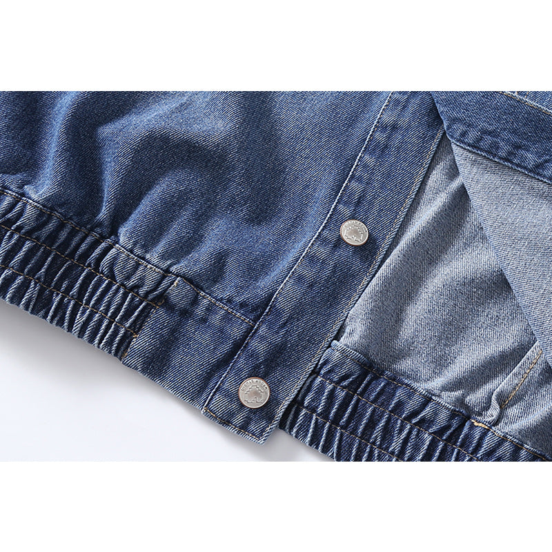 Washed denim vest with elastic hem