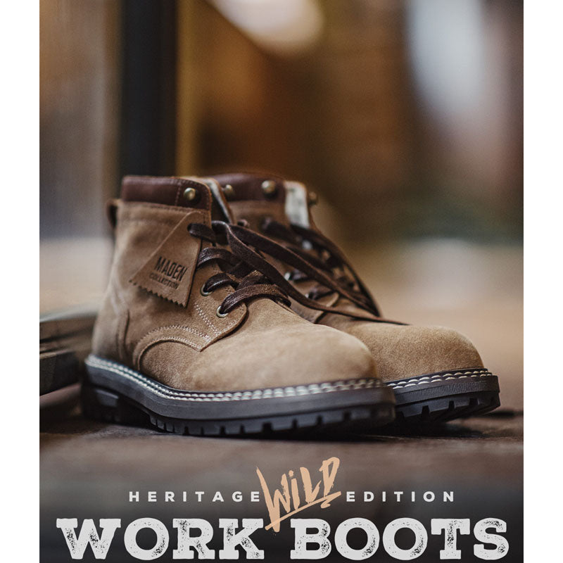 Gold plan cowhide x suede retro mid work boots