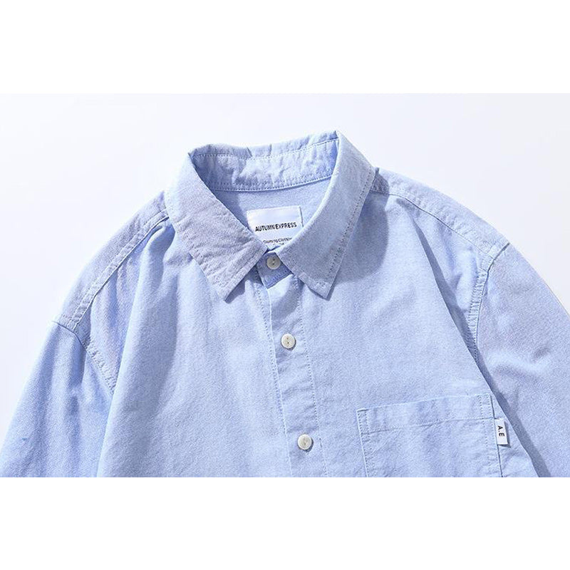 American casual plain classic blue long sleeve shirt