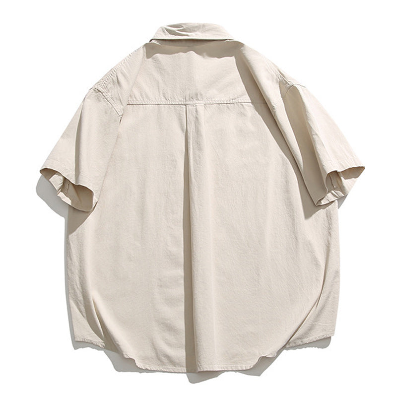 Solid color short-sleeved work shirt in four colors