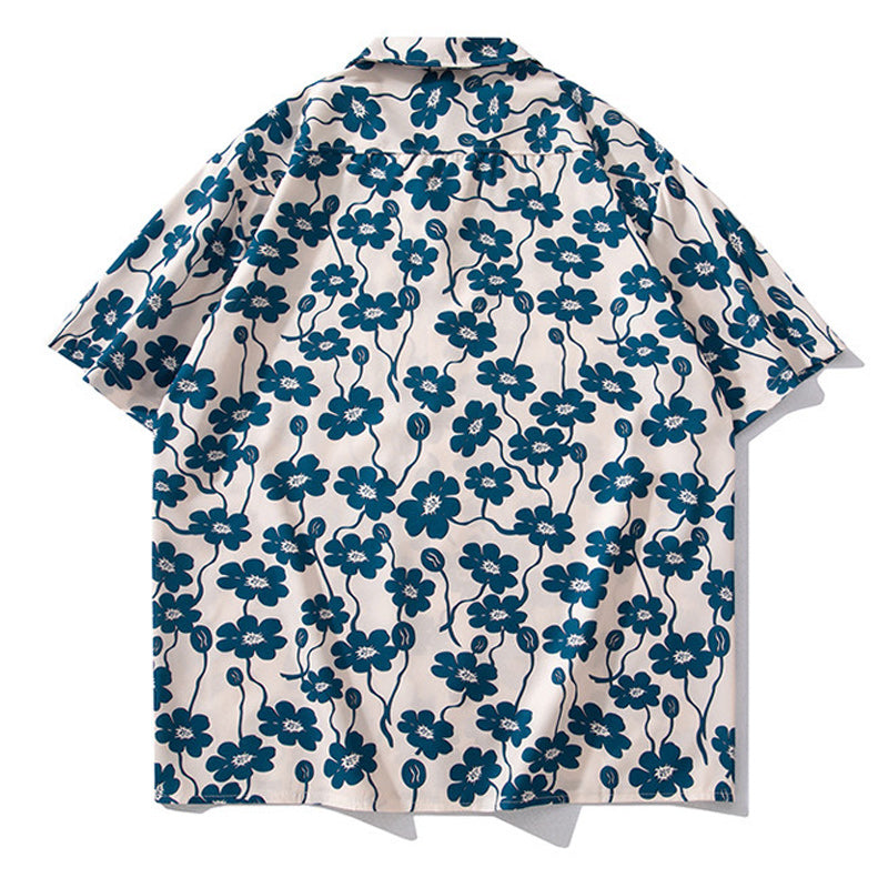 Cuban color floral print aloha shirt short sleeve