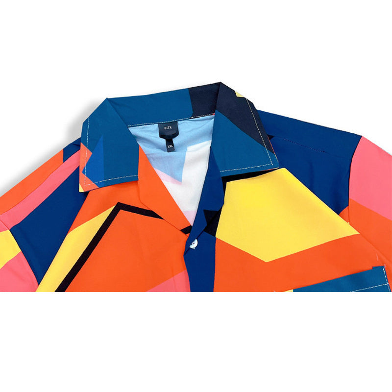 Cuban-colored colorful geometric pattern aloha shirt