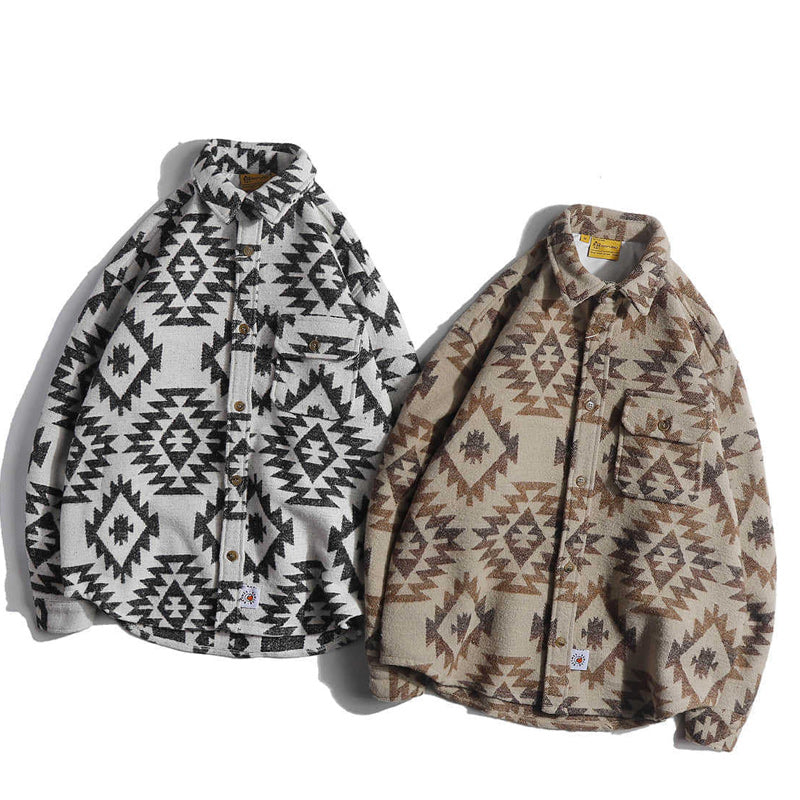 One-tone NAVAJO all-over print wool-blend tweed overshirt