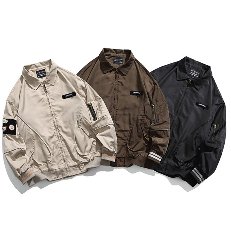 Retro plain flight jacket in three colors