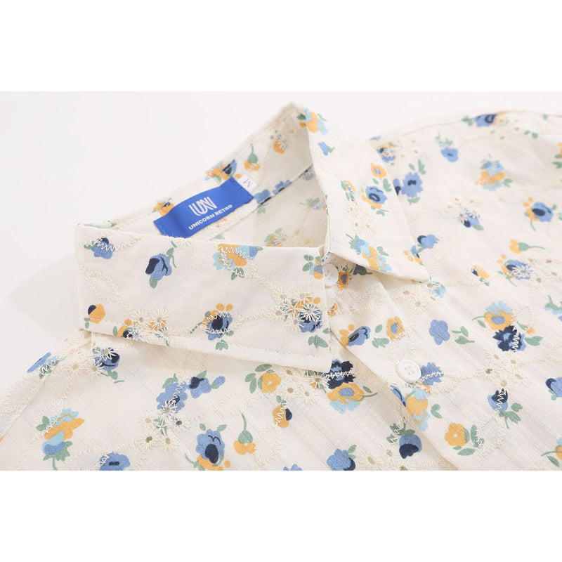 Retro small floral print long sleeve shirt