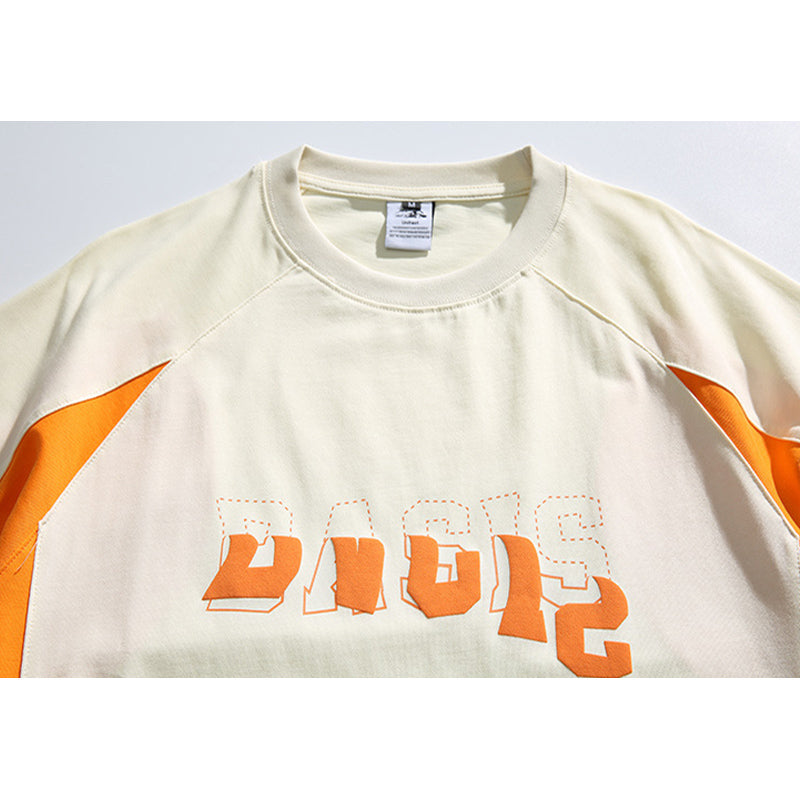 夏新作 250G 綿 切替 立体アルファベット Tシャツ