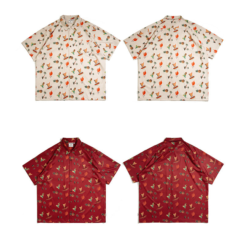 Hawaii Yacht Print Short Sleeve Shirt