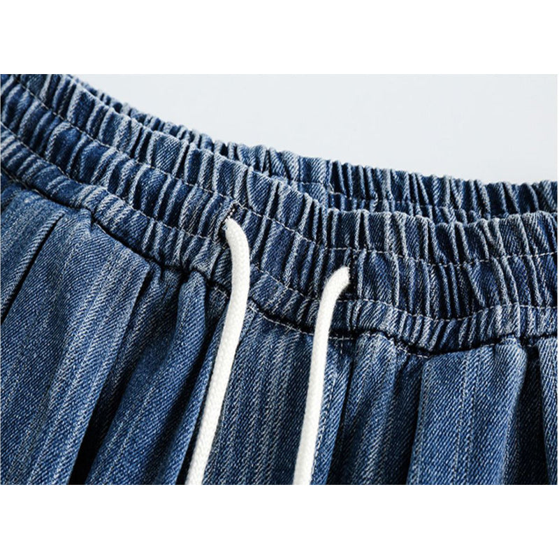 Washed Elastic Waist Straight Jeans