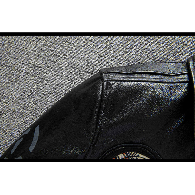Leather flight jacket with Indian embroidery badge