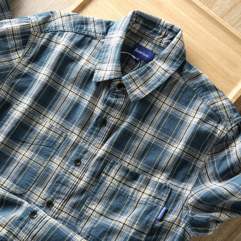 Yarn-dyed tartan check work shirt