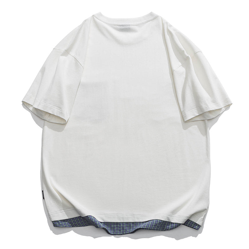 夏新作 フェイクレイヤード チェック Tシャツ