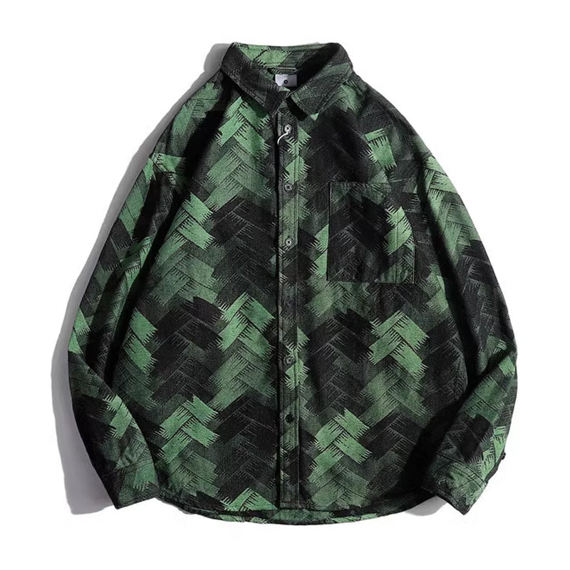 Paint print long sleeve denim shirt available in 3 colors